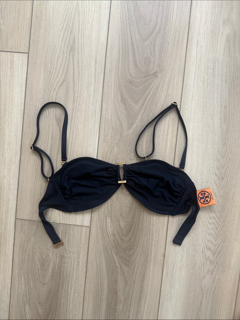 Tory Burch Black Bandeau Bikini Top with Gold Hardware